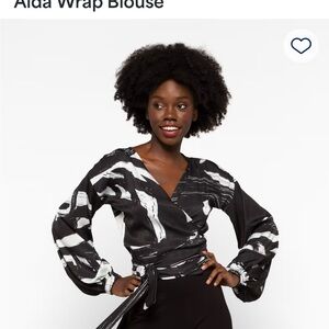 Diarrablu Aida Wrap Blouse - Black & White Brushstroke